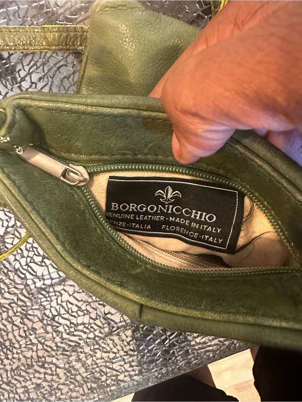 Green Suede Crossbody Bag - Unisex- - Olive Shoulder Bag - Borgonicchio